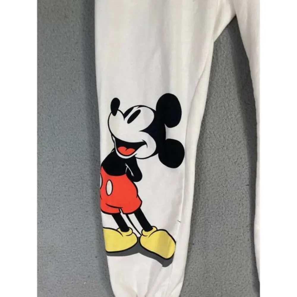 Disney Mickey Mouse Joggers Women M White Fleece Sweatpants Graphic Lounge
